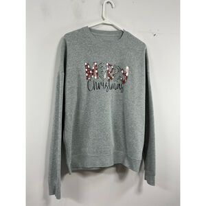 Womans Shein Long Sleeve Pullover Christmas Sweatshirt Medium Gray Crew Neck